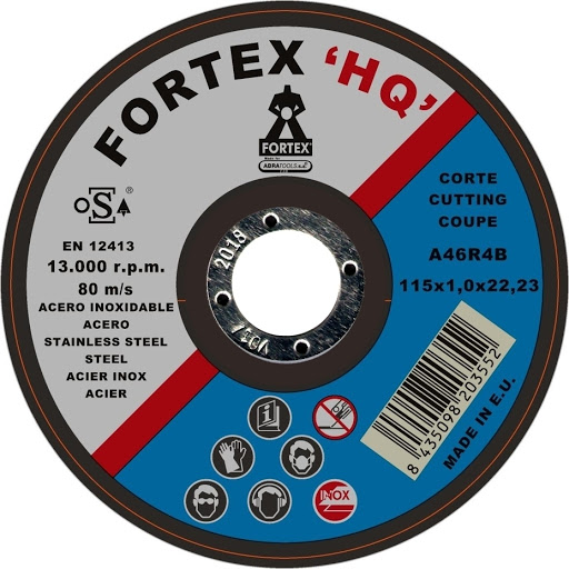 DISCO DE CORTE INOX ``FORTEX HQ´´ 115X1X22 A46R4B